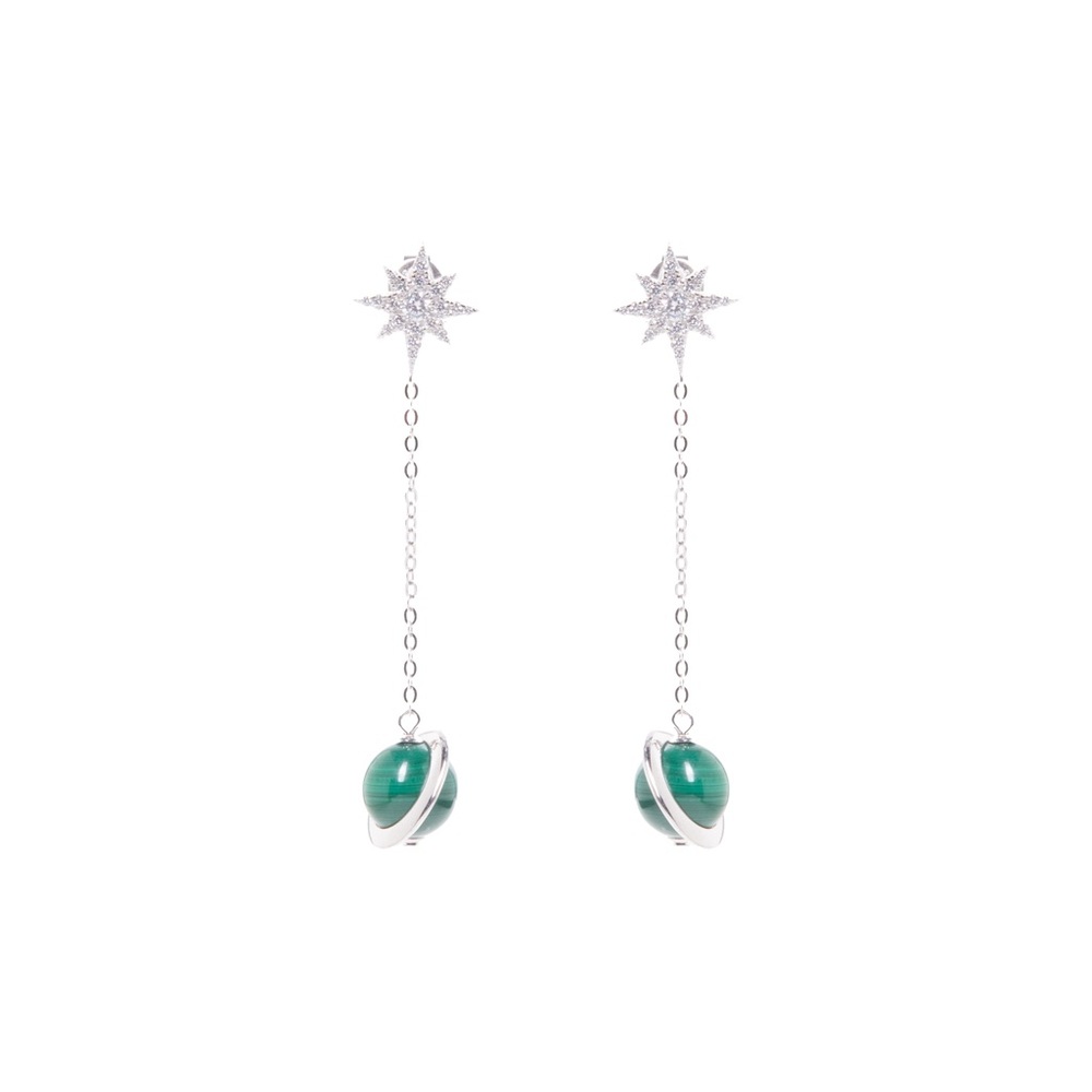 Stunning Silver and Green Star Drop Earrings